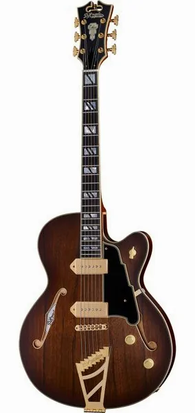 DAngelico Deluxe 59 Satin Brown Burst set forfra