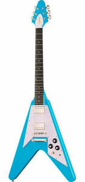 Epiphone Flying V 70s Maui Blue set forfra