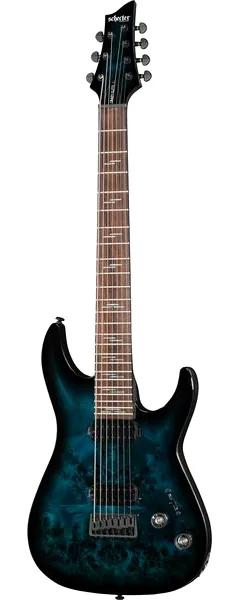 Schecter Omen Elite-7 See Blue Burst set forfra